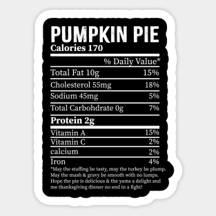 PUMPKIN PIE Calories Facts Halloween Costume gift Sticker